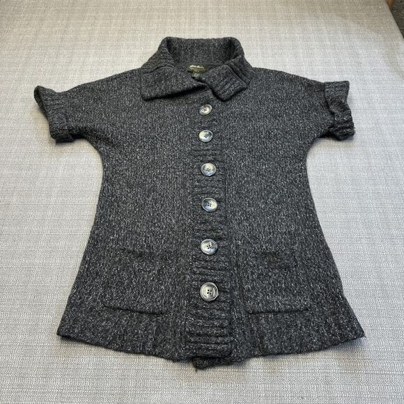 Eddie Bauer Sweater Womens Large Wool Blend Short‎ Sleeve Button Front Pockets - Picture 1 of 8